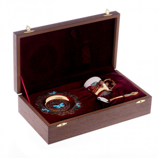 Кофейная пара "Бабочка" с рисунком эмалью 80 мл Златоуст