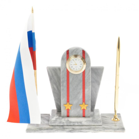 Настольный набор "Погон Подполковник МВД" с часами мрамор