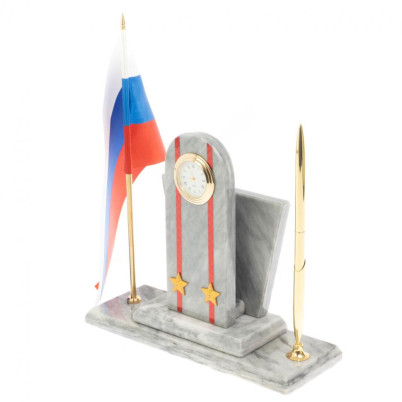 Настольный набор &quot;Погон Подполковник МВД&quot; с часами мрамор