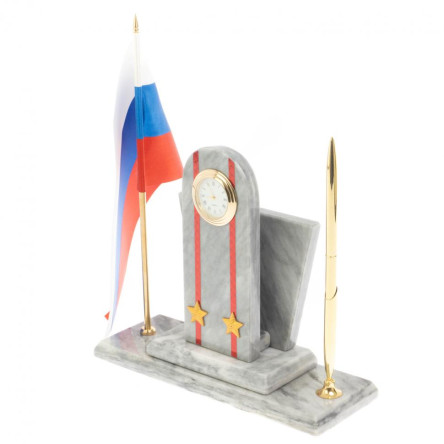 Настольный набор "Погон Подполковник МВД" с часами мрамор