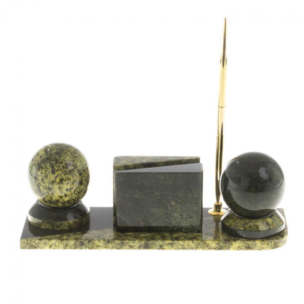 Мини-набор с часами "Два шара" из камня змеевик