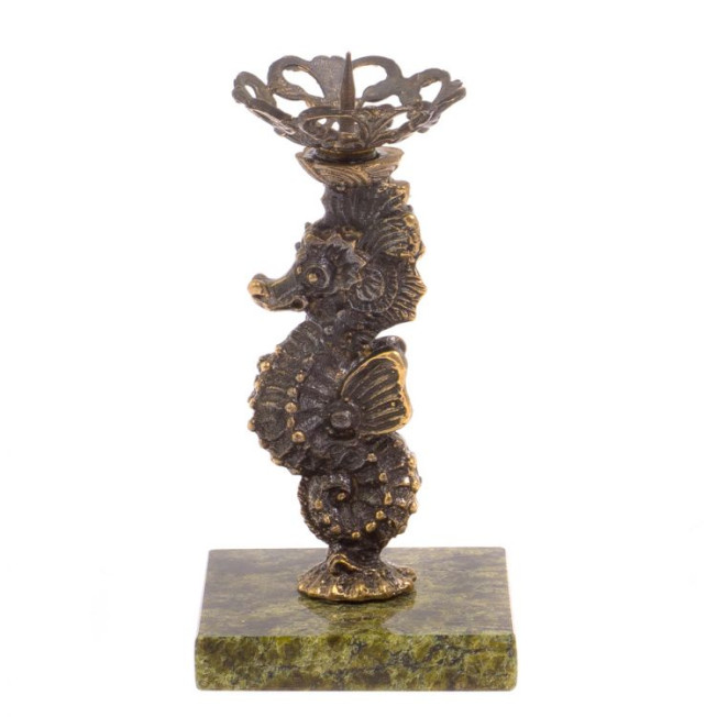Подсвечник &quot;Морской конёк&quot; бронза змеевик