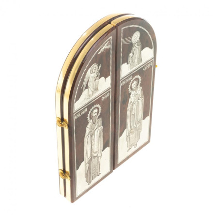 Икона складная "Святые" арка большая камень обсидиан