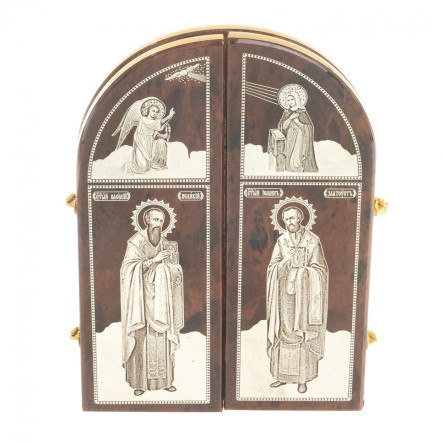 Икона складная "Святые" арка большая камень обсидиан