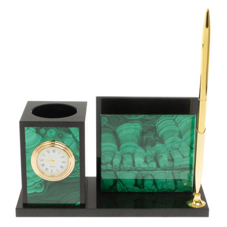 Мини-набор с часами из малахита  18х7х9 см