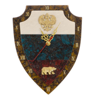 Часы настенные &quot;Флаг РФ&quot; лабрадорит, змеевик, мрамор