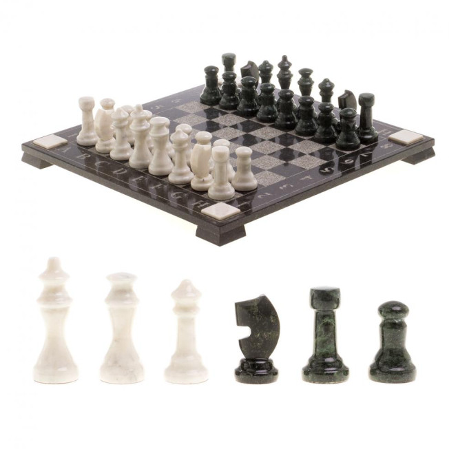 Шахматы с гравировкой &quot;Турнирные&quot; доска 36х36 см белый мрамор, змеевик