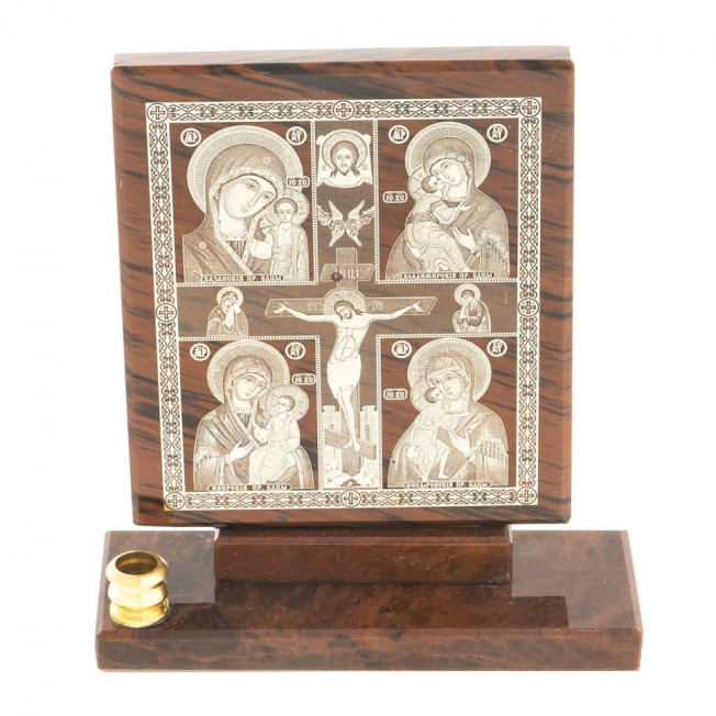 Икона настольная &quot;Иконостас&quot; из обсидиана с подсвечником 9х3,5х9,5 см