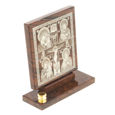 Икона настольная &quot;Иконостас&quot; из обсидиана с подсвечником 9х3,5х9,5 см