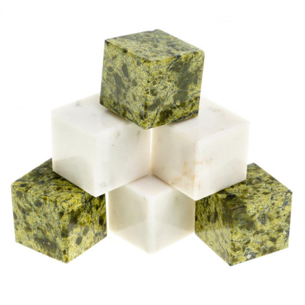 Камни для виски 6 кубиков микс белый мрамор, змеевик