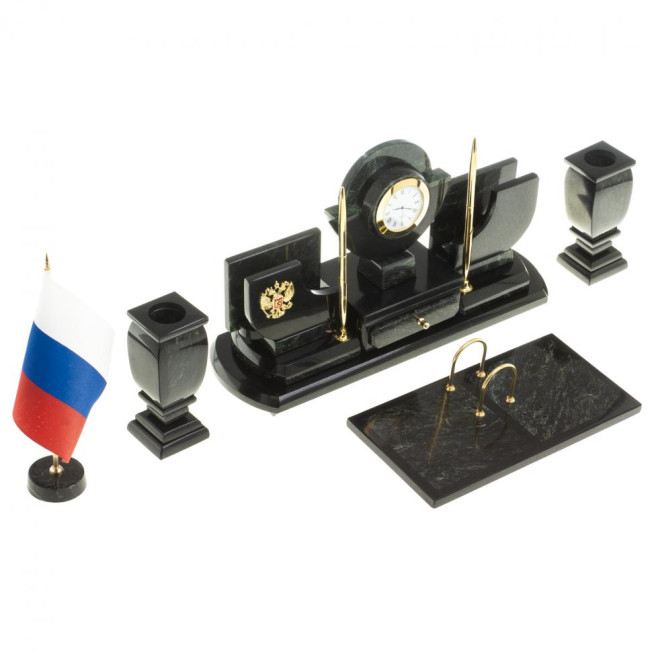 Настольный набор из змеевика "Престиж" с символикой России