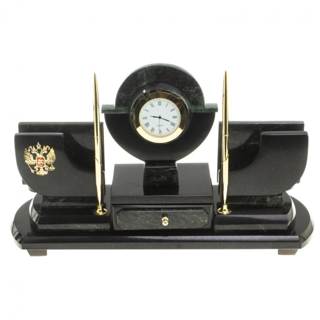 Настольный набор из змеевика "Престиж" с символикой России