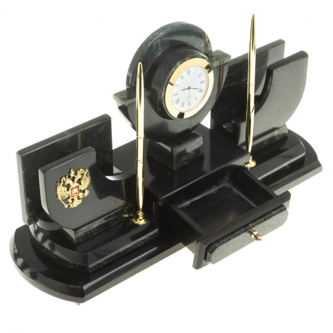 Настольный набор из змеевика "Престиж" с символикой России