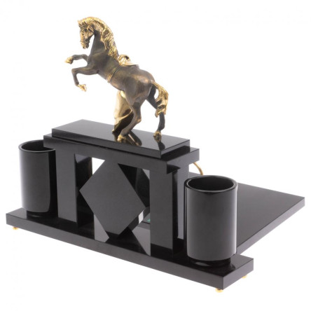 Письменный набор с часами "Конь с попоной" из малахита