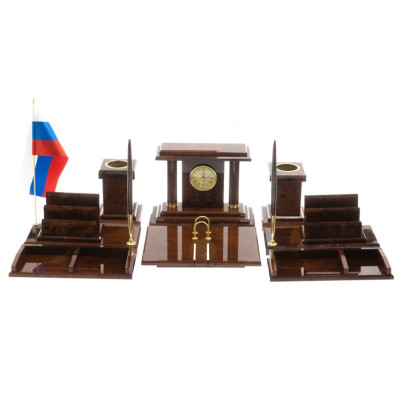 Настольный набор &quot;Кабинетный&quot; камень обсидиан коричневый