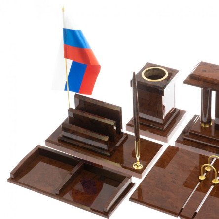 Настольный набор "Кабинетный" камень обсидиан коричневый