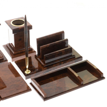 Настольный набор "Кабинетный" камень обсидиан коричневый