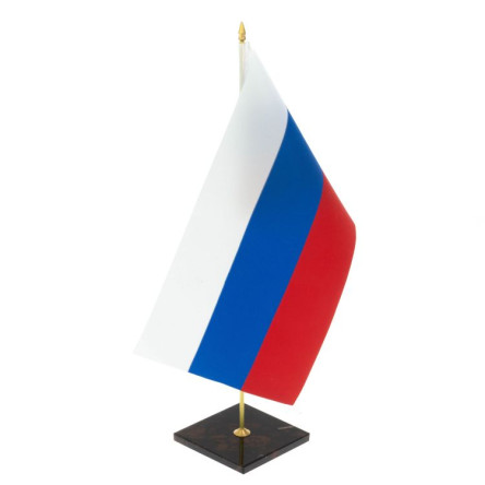 Флагшток настольный с флагом РФ из коричневого обсидиана