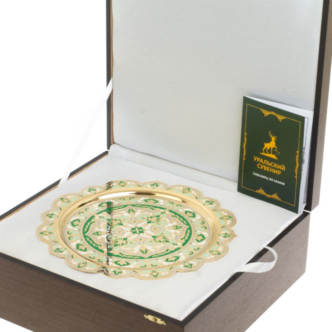 Чайный набор "Кубачинские узоры" с зеленой эмалью Златоуст