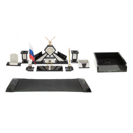 Настольный набор "Орел" из мрамора с бюваром и лотком А4