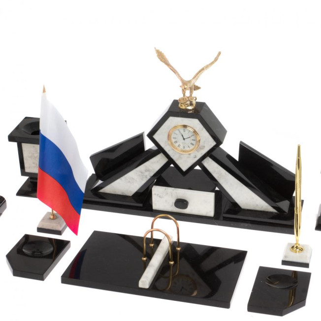 Настольный набор &quot;Орел&quot; из мрамора с бюваром и лотком А4