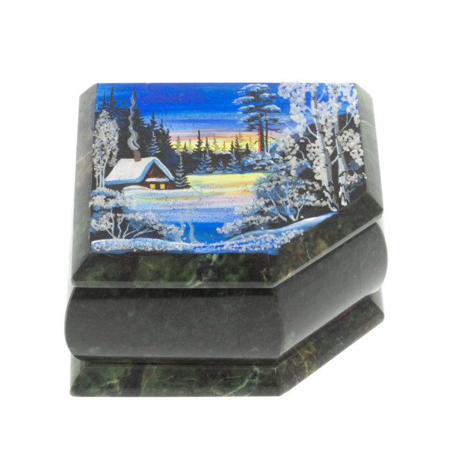 Шкатулка с расписной крышкой &quot;Зимний домик&quot; 11х9х6,5 см