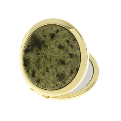 Зеркальце с кнопкой карманное камень змеевик цвет золото