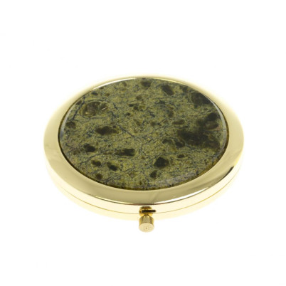 Зеркальце с кнопкой карманное камень змеевик цвет золото