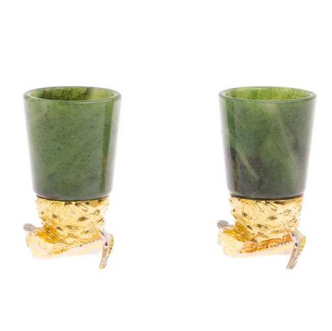 Стопки перевертыши "Осетры" 2 шт нефрит бронза Златоуст