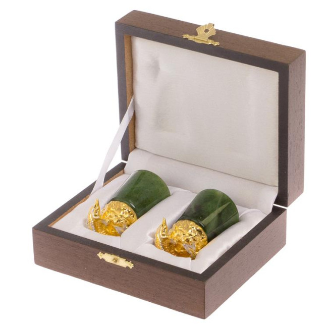 Стопки перевертыши "Осетры" 2 шт нефрит бронза Златоуст