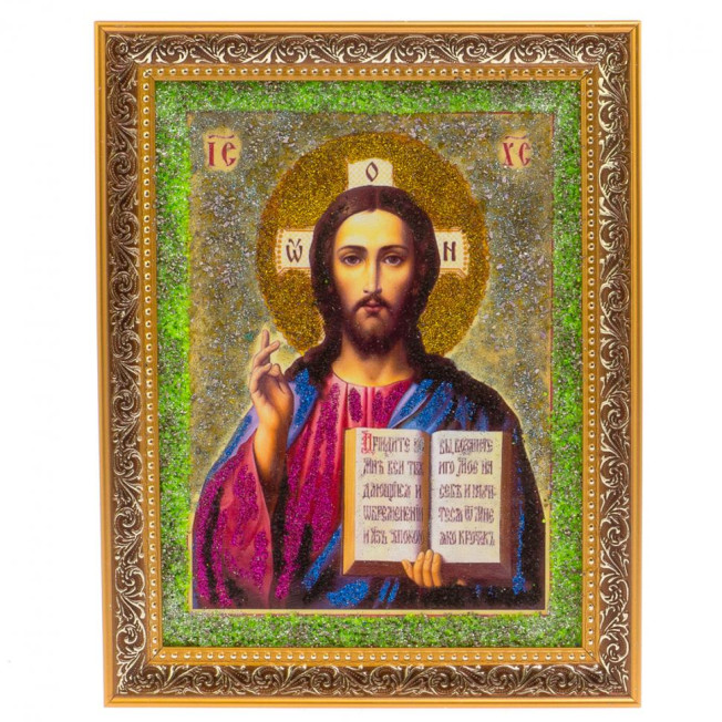 Икона Спаситель рамка багет 18х23 см, каменная крошка