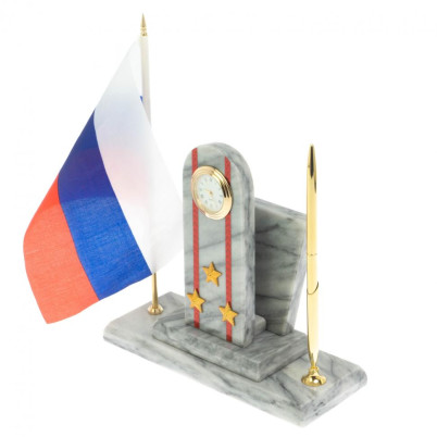 Настольный набор "Погон Полковник МВД" с часами мрамор