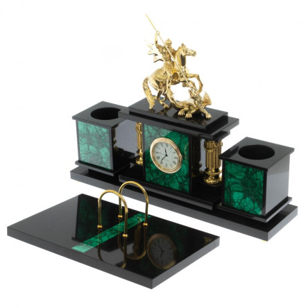 Настольный набор "Георгий Победоносец" камень малахит