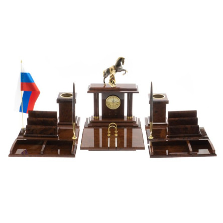 Письменный набор "Конь на дыбах" камень обсидиан