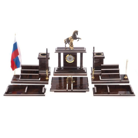 Письменный набор "Конь на дыбах" камень обсидиан