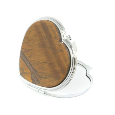 Зеркало карманное "Сердце" тигровый глаз цвет серебро