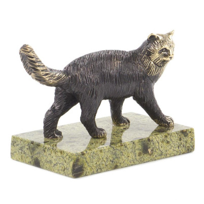 Статуэтка &quot;Кот идет&quot; из бронзы и змеевика