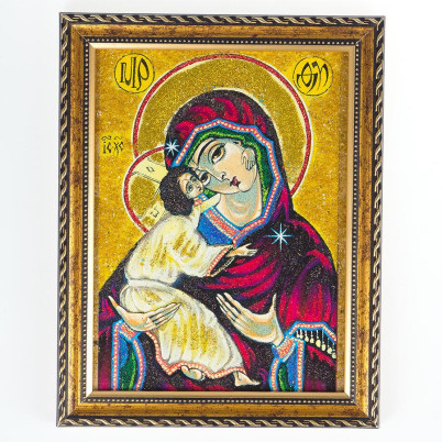 Икона Владимирская рамка багет 18х23 см, каменная крошка