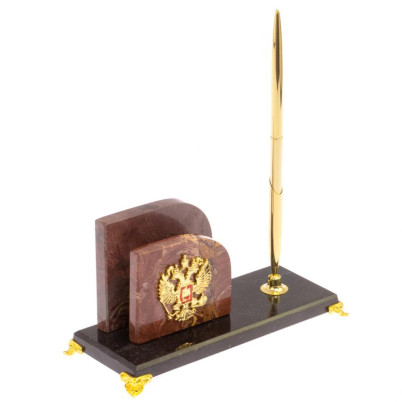 Визитница настольная из лемезита &quot;Герб РФ&quot;