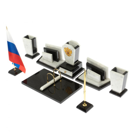 Письменный набор "Бюрократ" с гербом РФ из мрамора