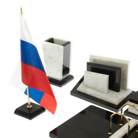 Письменный набор "Бюрократ" с гербом РФ из мрамора