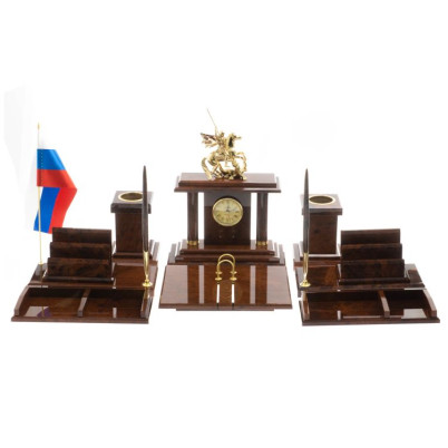 Письменный набор "Георгий Победоносец" камень обсидиан