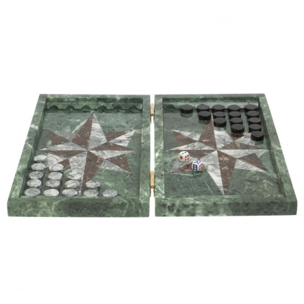 Нарды из камня "Роза ветров" серый мрамор / конгломерат