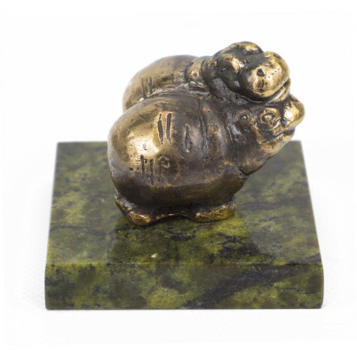 Статуэтка &quot;Пара бегемотов малые&quot; бронза змеевик