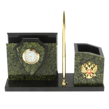 Настольная визитница "Щит" из змеевика