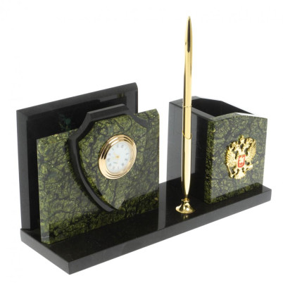 Настольная визитница &quot;Щит&quot; из змеевика