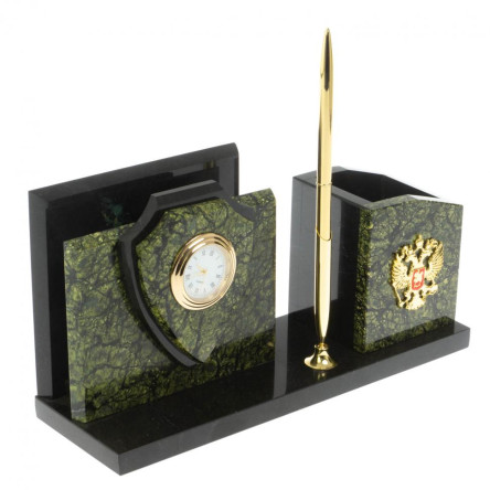 Настольная визитница "Щит" из змеевика