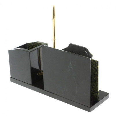 Настольная визитница &quot;Щит&quot; из змеевика