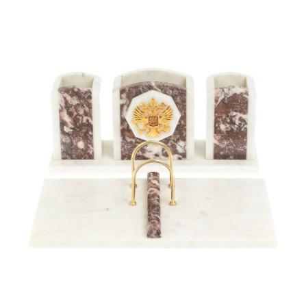 Письменный набор "Канцелярский" с гербом из мрамора и креноида