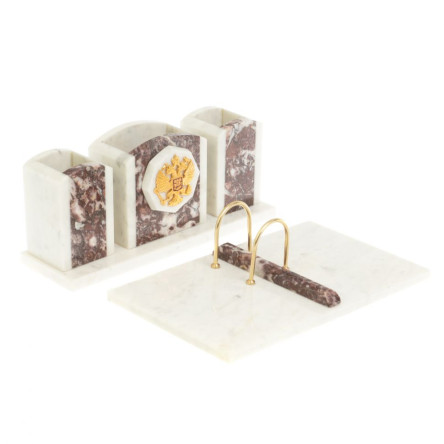 Письменный набор "Канцелярский" с гербом из мрамора и креноида